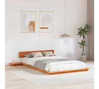 YUTAASU Cadre de lit en bois marron 140 x 190 cm | Avec table de chevet, design rectangulaire, cadre en bois stable, montage facile