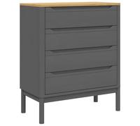 YUTAASU Commode Floro gris bois massif pin 4 tiroirs
