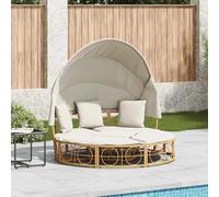 YUTAASU Lit de salon d'extérieur avec toit et coussin en rotin synthétique, canapé de jardin modulaire comme île de soleil ou kit de conversation, rembourrage confortable et housses amovibles