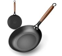 YUTANN Poêle Induction 20cm Fonte Antiadhésive Manche Bois Amovible, Noir | Compatible toutes sources de chaleur incluant induction haute puissance, maintient température stable pour saisir et mijoter