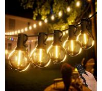 Yuucio Guirlande Lumineuse Extérieure Télécommande, 30M LED Guirlande Guinguette Étanche Intérieur Guirlande avec 52 G40 Plastique Ampoules pour Terrasse Parti Patio Café Blanc Chaud（2X15M