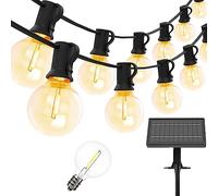 Yuucio Guirlande lumineuse solaire d'extérieur 15 m - 25 + 1 ampoules en plastique - Étanche IP45 - Pour extérieur, jardin, terrasse, arbres, décoration de fête - 2700 K - Blanc chaud