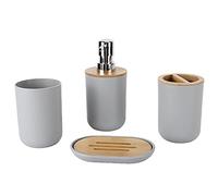 YUUGAA Ensemble de Salle de Bain, 4 pièces Ensemble d'accessoires de Salle de Bain Bambou étanche Cadeau Durable Brosse à Dents Tasse pour la Maison hôtel(Gris)