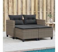 YuuSsea Canapé de jardin 2 places avec tabourets en rotin synthétique gris résistant aux intempéries avec rembourrage et coussin, idéal pour balcon, terrasse, jardin d'hiver, véranda, se détendre et