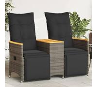 YuuSsea Canapé de jardin 2 places réglable avec table en rotin synthétique gris résistant aux intempéries avec coussin et coussin, idéal pour balcon, terrasse, véranda et jardin d'hiver