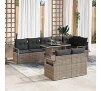 YuuSsea Ensemble de canapé de jardin 9 pièces en rotin synthétique gris avec coussins, modulable, résistant aux intempéries, imperméable, pour balcon, terrasse, véranda, jardin d'hiver