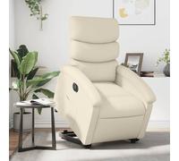YuuSsea Fauteuil relax électrique avec aide à se lever - Crème - En cuir synthétique - Réglable - Confortable - Moderne - Dossier - Pieds en bois - Profondeur d'assise 57 cm - Max 110 kg - Pour salon