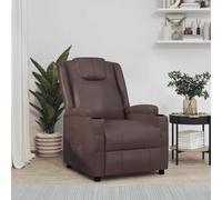 YuuSsea Fauteuil relax marron en cuir synthétique avec fonction allongée et pieds en bois, dossier et repose-pieds réglables, porte-gobelet inclus, pour salon, chambre à coucher ou bureau, durable et