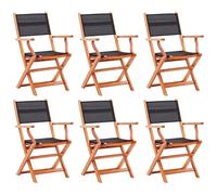 YuuSsea Lot de 6 chaises de jardin pliantes, noires, en bois d'eucalyptus avec assise et dossier en textilène, pour balcon, terrasse, extérieur, camping, avec accoudoirs, peu encombrant et résistantes