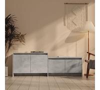 YuuSsea Meuble TV universel gris béton, 146,5 x 35 x 50 cm, meuble bas durable avec 4 portes, pour salon, support TV flexible, montage facile