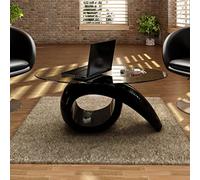 YuuSsea Table basse avec plateau en verre ovale - Noir brillant - 115 x 64 cm - Verre trempé - Table de salon stable - Design moderne pour porte-revues