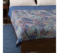 YUVANCRAFTS Kantha Couvre-lit indien en coton Motif cachemire Bleu