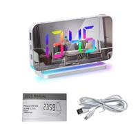 YUYTE Horloge de projecteur, veilleuse à changement de couleur de 7 pouces, lumière d'ambiance, réveil numérique, grand écran RVB coloré, horloge électronique avec projection rotative à 180 ° (blanc)