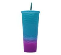 YUYTE Mat clouté de Grande capacité de 710ML/24OZ, Gobelet en Plastique Réutilisable avec Large Ouverture, Couvercle étanche et Paille, pour Boissons Chaudes et Froides (Dégradé vert et violet)