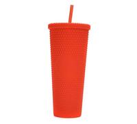 YUYTE Mat clouté de Grande capacité de 710ML/24OZ, Gobelet en Plastique Réutilisable avec Large Ouverture, Couvercle étanche et Paille, pour Boissons Chaudes et Froides (Rouge orangé)