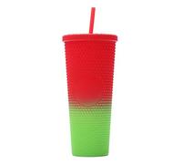 YUYTE Mat clouté de Grande capacité de 710ML/24OZ, Gobelet en Plastique Réutilisable avec Large Ouverture, Couvercle étanche et Paille, pour Boissons Chaudes et Froides (Dégradé rouge et vert)