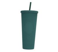 YUYTE Mat clouté de Grande capacité de 710ML/24OZ, Gobelet en Plastique Réutilisable avec Large Ouverture, Couvercle étanche et Paille, pour Boissons Chaudes et Froides (vert foncé)