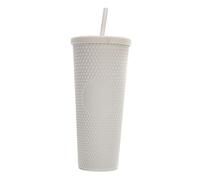 YUYTE Mat clouté de Grande capacité de 710ML/24OZ, Gobelet en Plastique Réutilisable avec Large Ouverture, Couvercle étanche et Paille, pour Boissons Chaudes et Froides (WHITE)