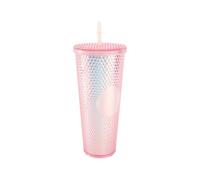 YUYTE Mat clouté de Grande capacité de 710ML/24OZ, Gobelet en Plastique Réutilisable avec Large Ouverture, Couvercle étanche et Paille, pour Boissons Chaudes et Froides (rose transparent)