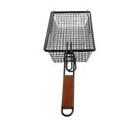 YUYTE Panier à Griller Antiadhésif avec Couvercle, Outil de Barbecue à Manche en Bois Pliable pour Poisson, Légumes, Steak et Crevettes, pour Griller Facilement en été