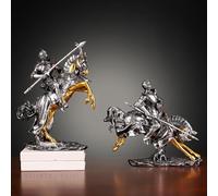 YUZDNM 3D Statue Sculpture Figurine - Statue Ornementale en Armure De Chevalier, Sculpture De Chevalier À Cheval, Figurine Décorative pour La Maison, Statue Décorative pour Le Bureau(2PCS)