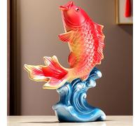 YUZDNM Figurine De Vague De Poisson Rouge en Porcelaine, Statue De Carpe, Sculpture De Table, Décoration D'intérieur en Céramique, Figurine d'art, Décoration De Bureau, De Cuisine(Rot)
