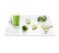 Yuzeyurun Planche à découper en verre aspect marbre 40 x 30 cm - Planche à découper design en verre de sécurité trempé - Couvre-plaque de cuisson résistante à la chaleur - Antidérapante, anti-rayures