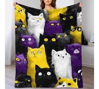 YVASPQRTW Collection de Visages de Chats Couverture en Flanelle Lavable en Machine, Jeté De Lit Premium pour Déco Animal Wildlife Art Natureistic Vision Salon, 80x90inch(200x230cm)