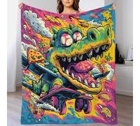 YVASPQRTW Crocodile Pilote d'avion Plaid en Polaire Douce, Couverture Résistante À La Décoloration Style Scène Animale Aviation Surréaliste Filles Garçons, 50x60inch(127x152cm)