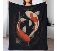 YVASPQRTW Impression 3D Motif Carpes Koi Bassin Nature Couverture en Flanelle, Carpes Koi Yin Yang Jeté De Canapé Épais Et Chaud Maison, 40x50inch(100x130cm)