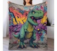 YVASPQRTW Impression 3D Thème Mur de Briques Coloré Graffiti Couverture en Flanelle, Mignon Petit Dinosaurier Plaid Doux Canapé Lit Enfants, 50x60inch(127x152cm)