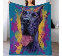 YVASPQRTW Lavable en Machine Art Vision Dynamique Splatter Art Couverture en Flanelle, Portrait de Mastiff Violet Plaid Premium Garçons Filles Ados, 50x60inch(127x152cm)