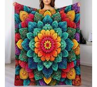 YVASPQRTW Mandala de Fleurs Zen Couverture en Micro-Polaire Anti-Bouloche, Plaid Déco De Chambre Thème Géométrie Sacrée Harmonie Nature pour Ados, 40x50inch(100x130cm)