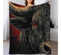 YVASPQRTW Motif 3D Série Vision Esquisse Fond Sombre Couverture en Flanelle Douce, Taureau aux Yeux Rouges Plaid Moelleux Déco Lit Canapé, 50x60inch(127x152cm)
