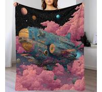YVASPQRTW Vaisseau Spatiale d'Exploration Plaid De Lit Léger en Flanelle, Couverture Anti-Bouloche Style Galaxie Nébuleuse Science-Fiction pour Hommes Femmes, 50x60inch(127x152cm)