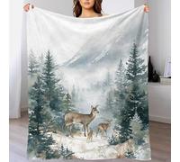 YVASPQRTW Vision Famille de Cerfs Jeté De Canapé en Polaire, Couverture Lavable en Machine pour Fan De Forêt Enneigée Hiver Nature Garçons Filles, 40x50inch(100x130cm)