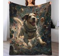YVASPQRTW Vol de Chien Astronaute Couverture en Flanelle Motif 3D, Plaid Chaud Voyage Camping Série Vision Splatter Art Moderne Abstrait pour Ados, 50x60inch(127x152cm)
