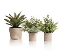 YVONNEYI 3 Pièces Plantes Artificielles Interieur pour Decoration Maison | Agave Artificiel en Pot Rustique pour Chambre Salon Salle de Bain Bureau Cuisine Table | sans Entretien | Réalistes