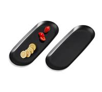 Yvttve 2 Pièces Petit Plateau Noir, Plateau Decoratif Bougie, Plateaux de Rangement en Acier Inoxydable pour Bijoux, Cosmétiques, Fruits, Desserts (Noir, 23 cm 2pcs)