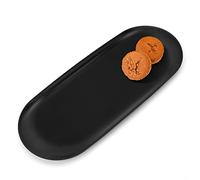 Yvttve Plateau Noir 30 x 12 cm Petit Plateau Decoratif Bougie en Acier Inoxydable Ovale Plateau Rangement Assiette de Service en Métal pour Dessert, Cosmétiques, Bijoux, Parfums (Noir, 30 cm 1pcs)