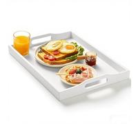 Yvttve Plateau Repas en Bambou avec poignées, Plateau de Petit Déjeuner, Plateaux en Bois, Grand Plateaux de Service Rectangulaire (Blanc, 42 x 32 cm)