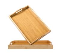 Yvttve Plateau Repas en Bambou avec poignées, Plateau de Petit Déjeuner, Plateaux en Bois, Grand Plateaux de Service Rectangulaire (42 × 32 CM, 38 × 25 CM)
