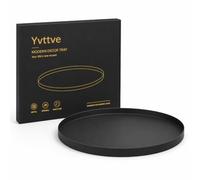 Yvttve Plateau Rond Noir en Métal avec 3 Bandes Adhésives, Plateau de Service en Acier Inoxydable Bijoux et Organiseur/Bougie Assiette Plateaux Décoratif (Ø 32 cm, Noir)