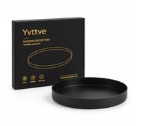 Yvttve Plateau Rond Noir en Métal, Plateau de Service en Acier Inoxydable Bijoux et Organiseur/Bougie Assiette Plateaux Décoratif (Noir, Ø 20 cm)