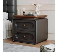 YVYKFZD Table de Chevet avec 2 tiroirs, Table de Nuit en Bois, Table d'appoint de canapé en Cuir Minimaliste, Table Chevet créatives, Aucune Installation requise(Walnut+Black,50cm/19.6")
