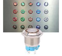 YWBL-WH Interrupteur Poussoir Métallique Autobloquant 19 Mm, 1NO 4PIN | Boîtier en acier inoxydable, anneau lumineux 12-24 V CC, contact en alliage d\'argent, panneau de commande de machines,