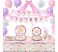 Ywediim Fournitures de fête de princesse, comprend bannière, assiette, du tulle, ballons, serviettes, nappe, décorations de fête d'anniversaire filles pour 20 invités (style B)