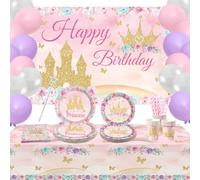 Ywediim Fournitures de fête de princesse, comprend bannière, assiette, du tulle, ballons, serviettes, nappe, décorations de fête d'anniversaire filles pour 20 invités (style a)