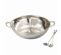 YWJLQH Batterie de Cuisine à Double Compartiment Pot Rond avec Cloison Centrale en Inox Épais Accessoires Complets pour Cuisson, 32 Cm, Pot À Fondue Mandarin Sans Couvercle Pour 4 À 6 Personnes