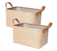 YWMEAC Panier de Stockage Tissé Pliable Avec Poignée, Panier de Stockage de 2 Pièces Paniers de Blanchisserie Home Box Organizer/B/L26*W21*H16Cm